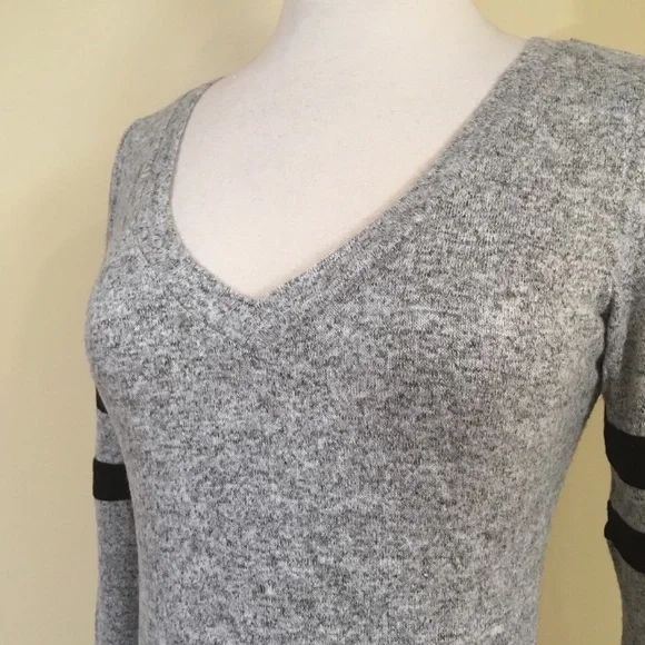 Stretch Knit Deep V Neck Long Sleeve Bodycon Sweater Dress - Picture 4 of 5